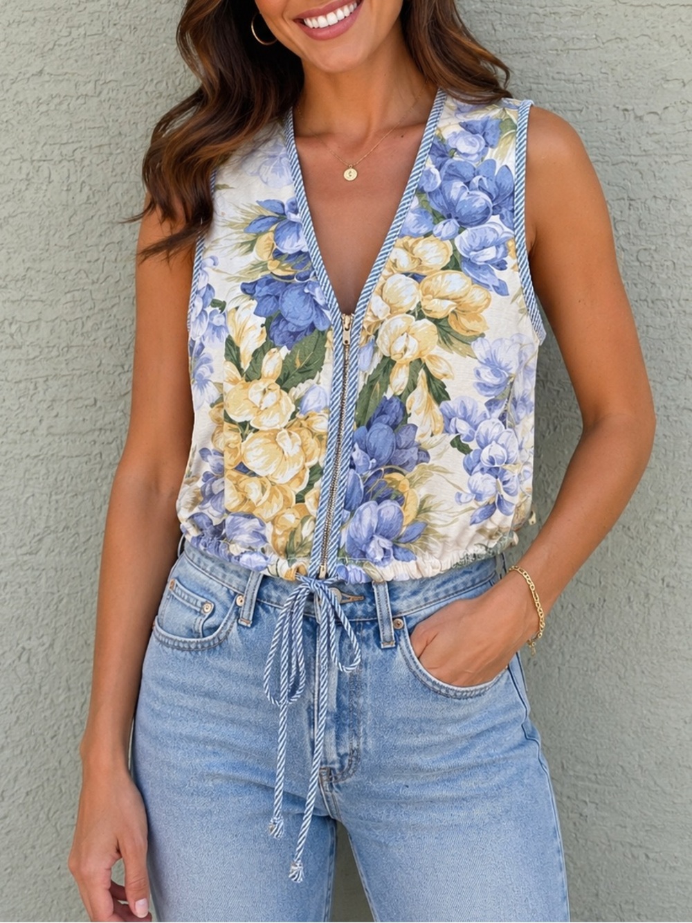 Vintage Nina Piccalino Women's Floral Cropped Vest Size 8 Multicolor Casual